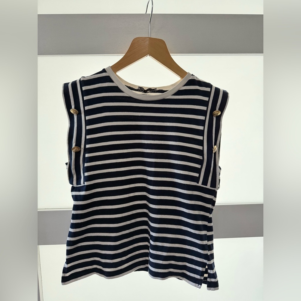 Zara Striped Cap Sleeve Top with Button Detail